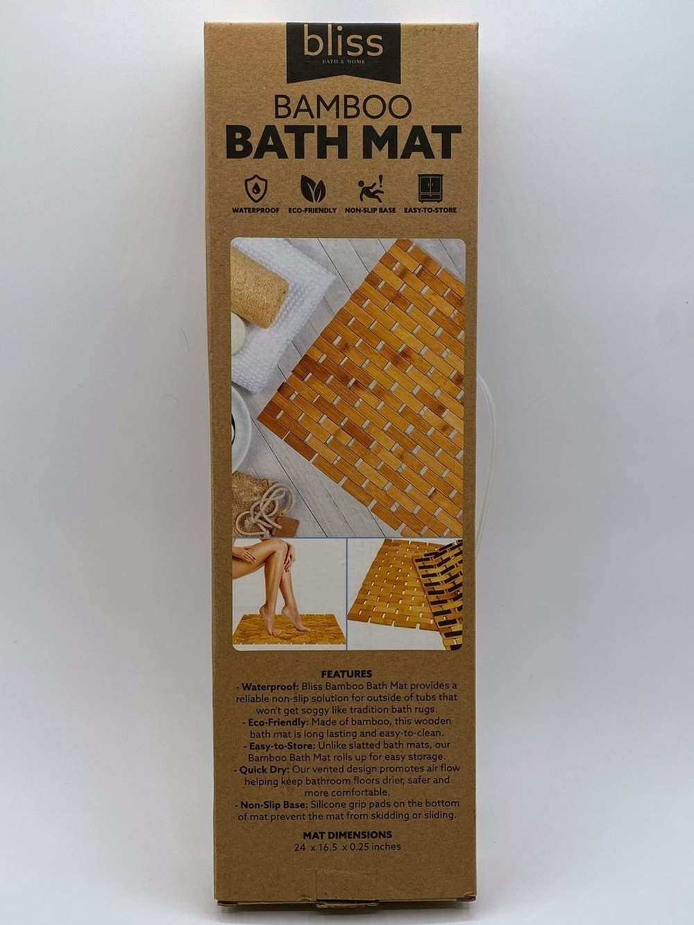 Bliss Bamboo Bath Mat - Honey Brown NWT